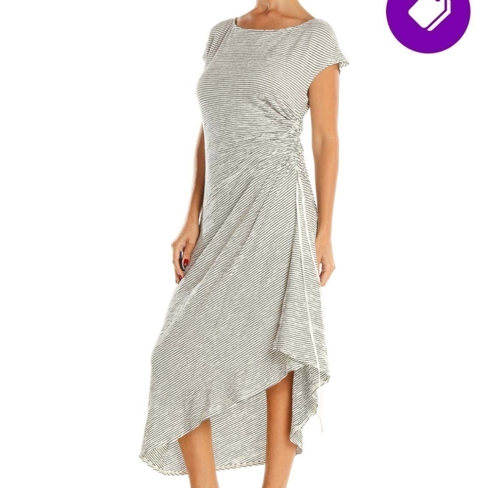 Max Studio Ruched Side B&W Striped Asymmetrical Dress Sz M‎